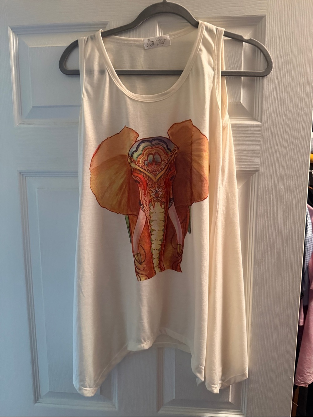 Boho Elephant Graphic Tank Top - Cream
